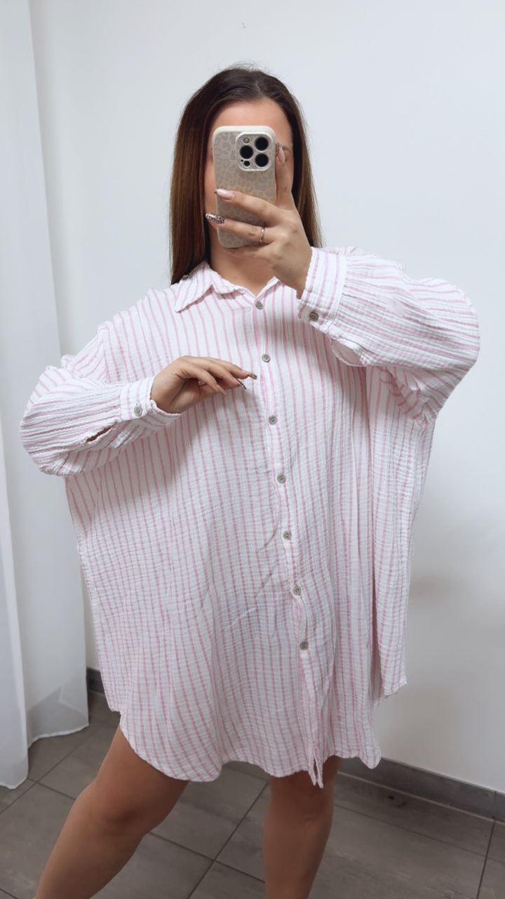 STREIFEN LANGE Musselin Bluse / pink verwaschen - weiss Art. 14300