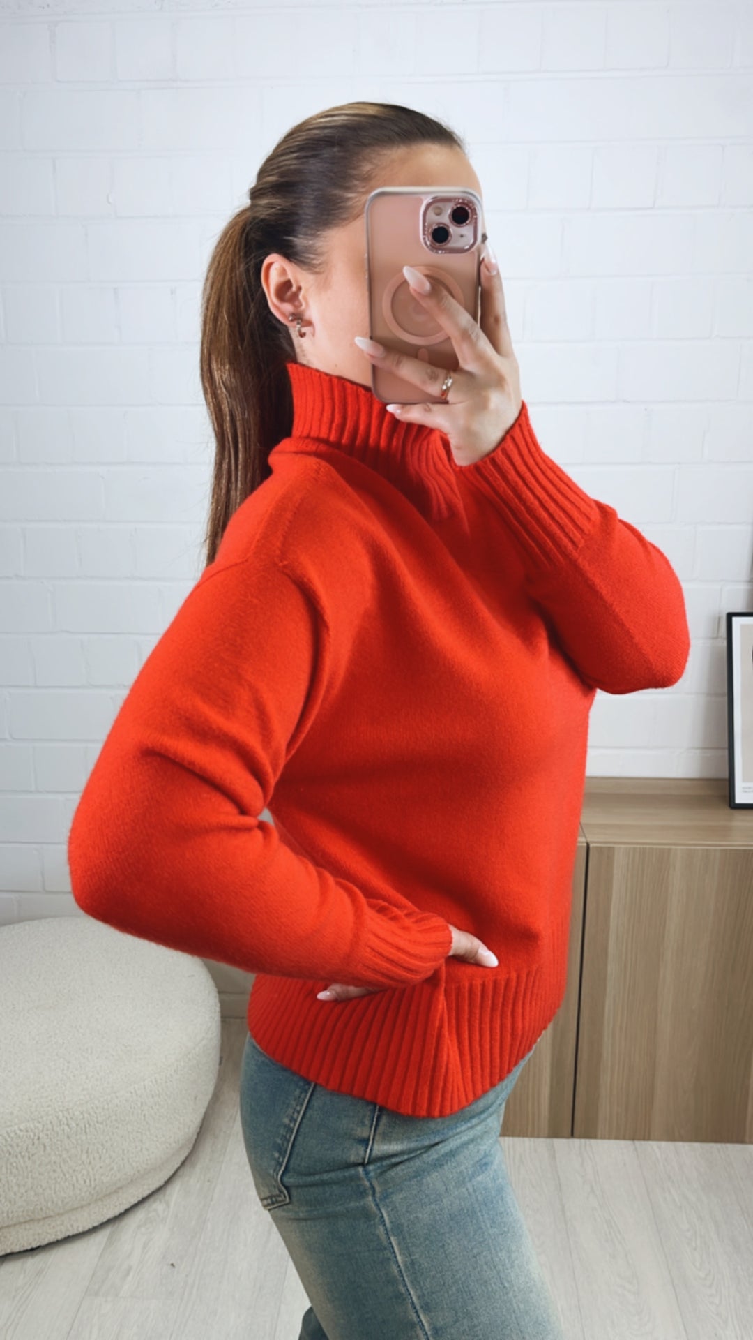 Stehkragen Pullover, gerippter Kragen und Bund / rot Art. 9799