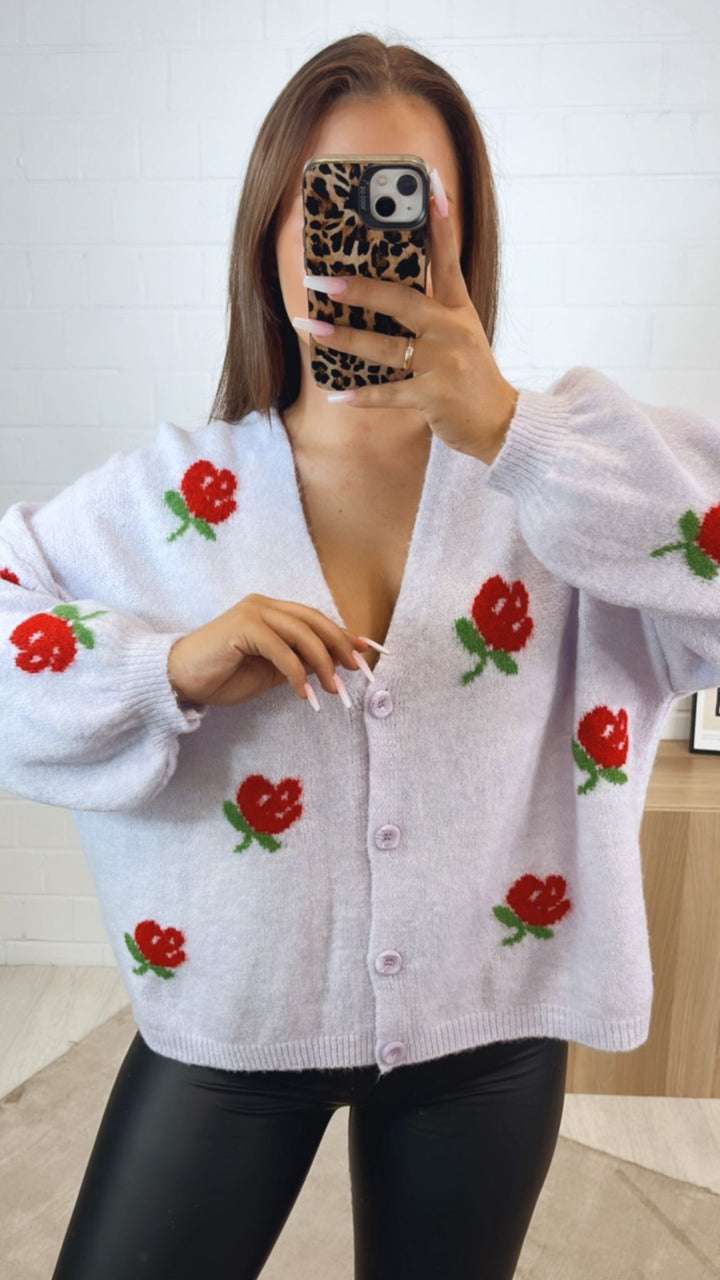 Cardigan verziert mit Blumen / flieder Art.122351