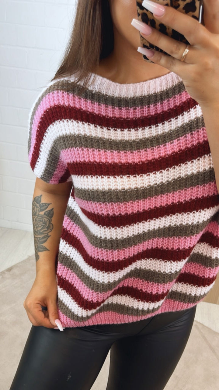 Strickpullunder im Farbmix / bordeaux - weiß - schlamm - pink Art.122352