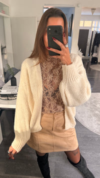 Grob Strick Cardigan, offener Schnitt, kürzer / creme Art. 16580