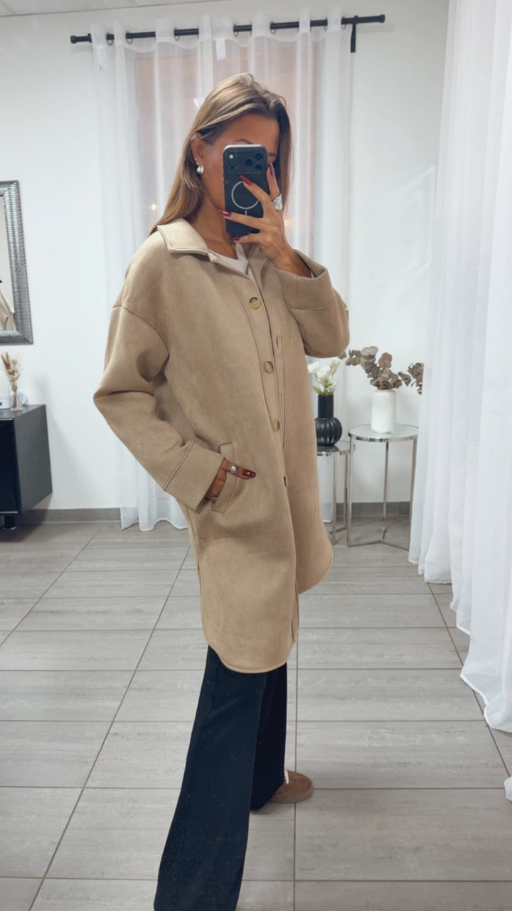 WILDLEDER OPTIK Long Jacke mit Taschen / beige Art. 16404