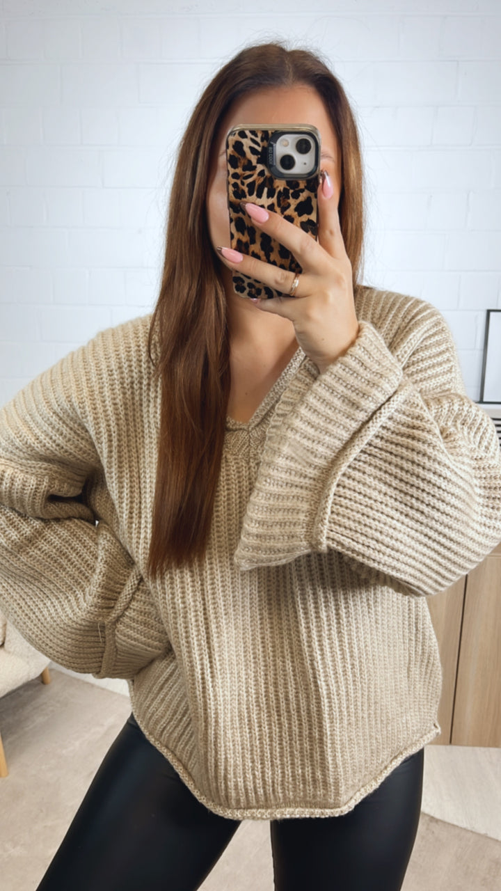 Pullover mit umgeschlagenen Ärmeln / beige Art. 12791