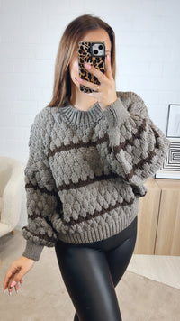 Pullover in ausgefallener Strickart / taupe - dunkel braun Art. 12808