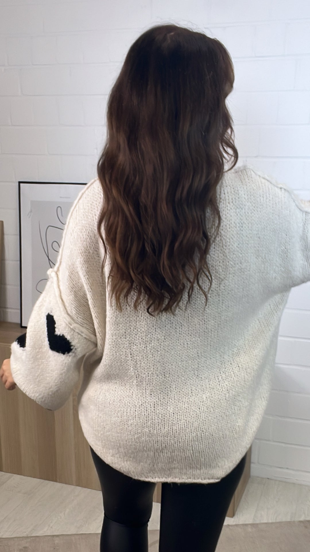 HERZEN Oversize Kuschel - Pullover / creme - schwarz Art. 12313