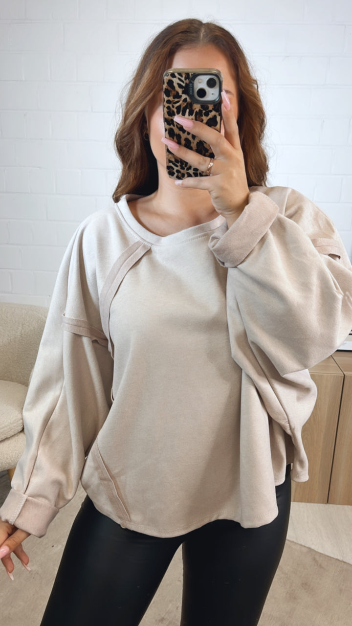Sweater mit aufgesetzten Nähten / beige Art. 12544
