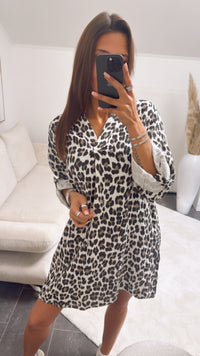 LEO Musselin Blusen Kleid mit V-Ausschnitt / leo creme Art. 9553
