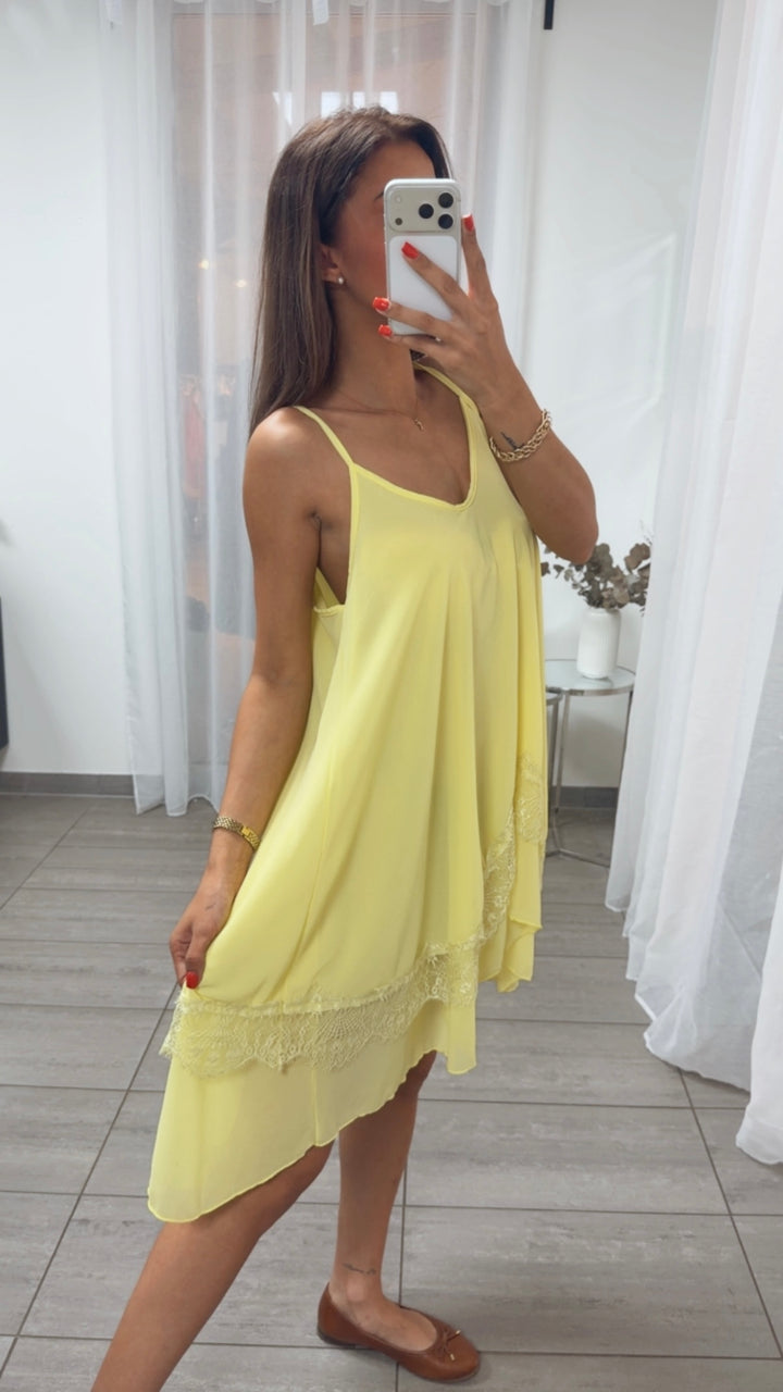 Langes Blusen Top mit Spitzenapplikation / citrus gelb Art.15602