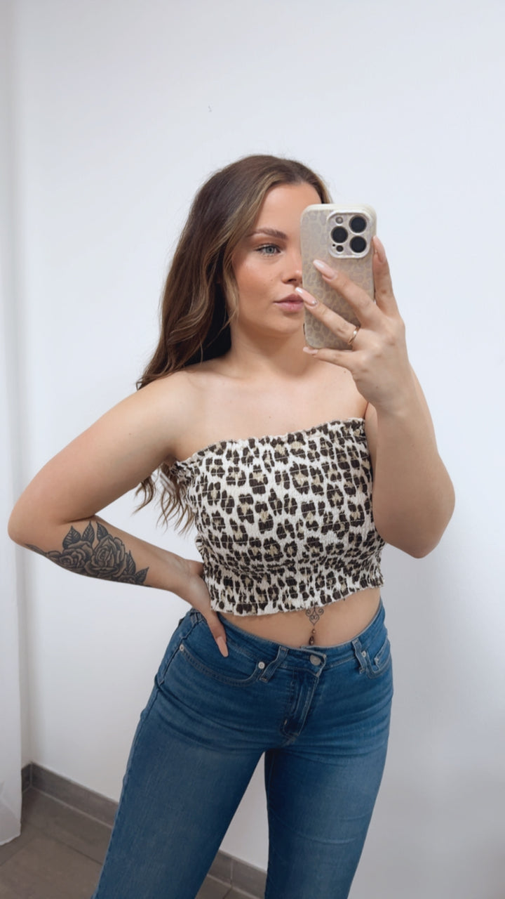 LEO MUSSELIN Bandeau Top / creme - braun - beige Art. 14683
