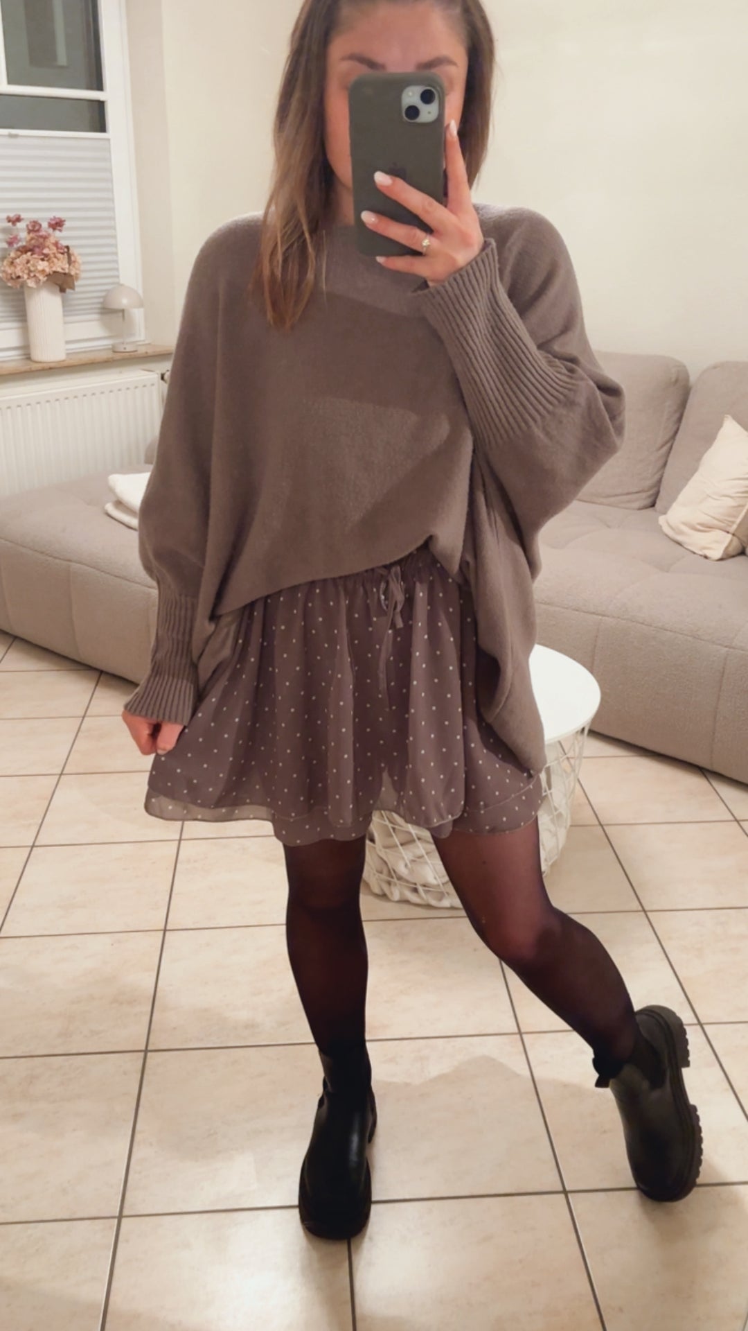 PUNKTE leichter Rock / taupe - weiß Art. 12984