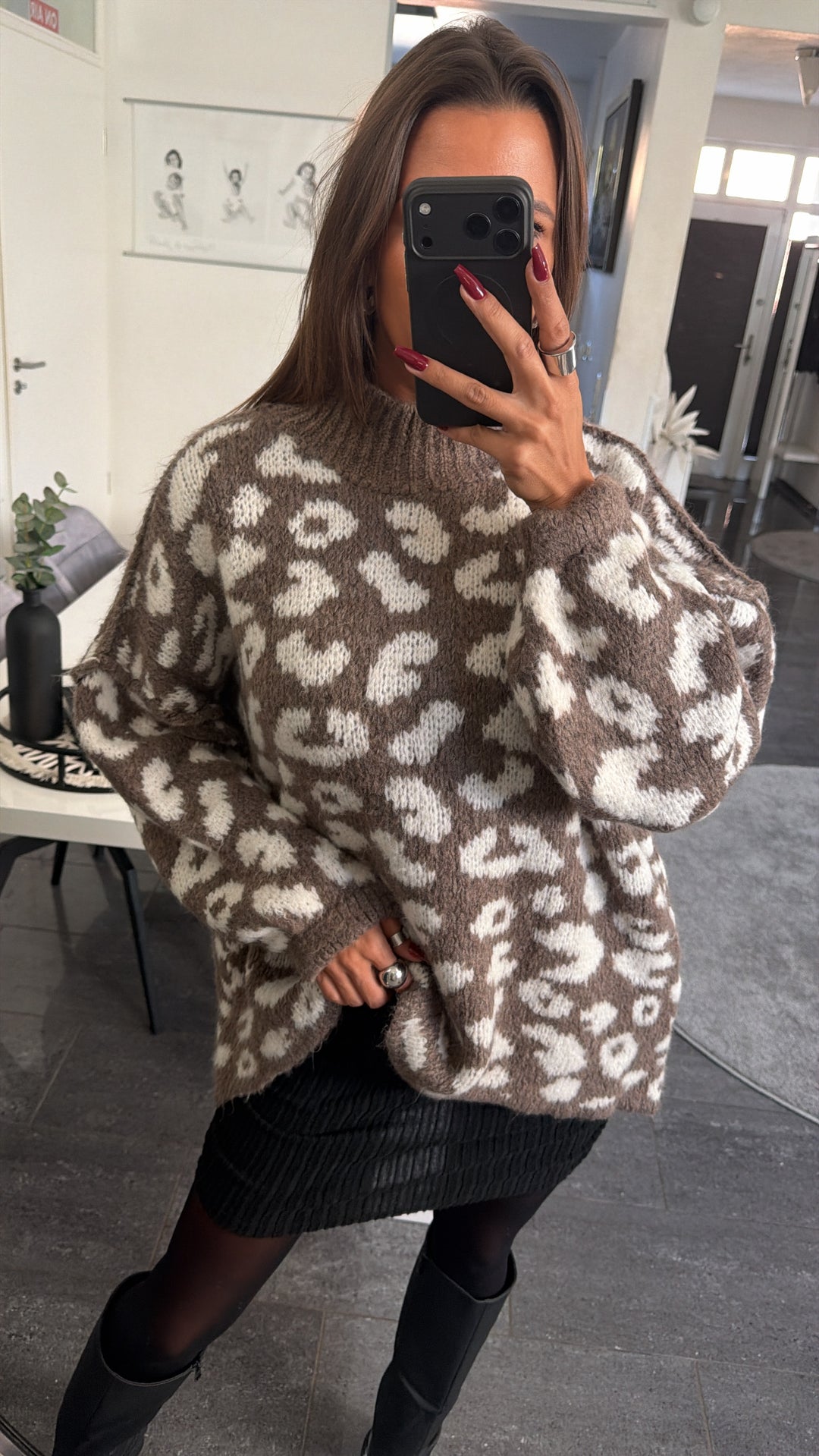 LEO Oversize Kuschel - Pullover / aschiges braun - weiss Art.16546