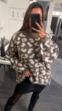 LEO Oversize Kuschel - Pullover / aschiges braun - weiss Art.16546