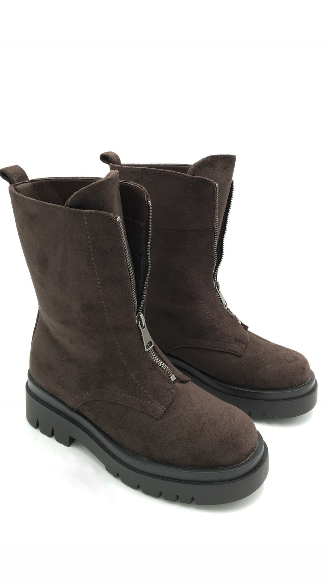 VELOURS Optik Zip-Boots mit Reißverschluss vorne " A-989 " / braun Art. 16632