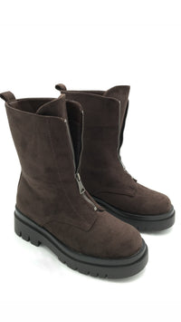 VELOURS Optik Zip-Boots mit Reißverschluss vorne " A-989 " / braun Art. 16632