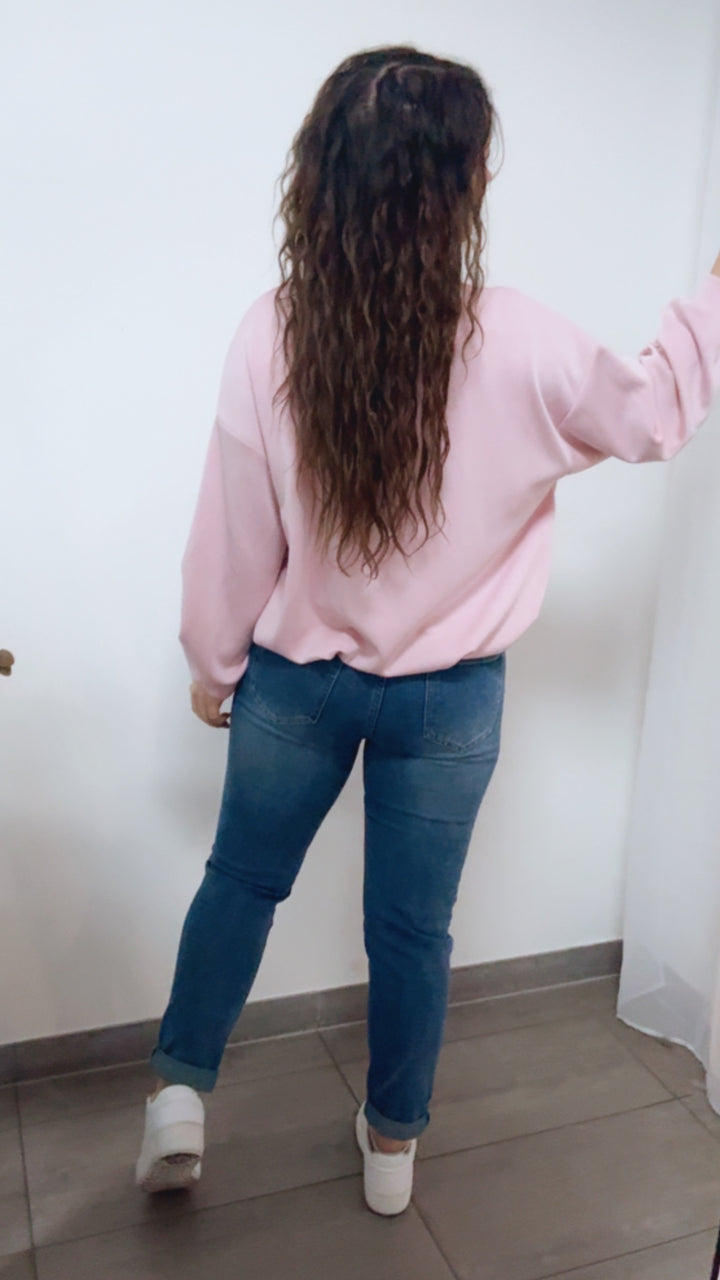 softer " Butter Stoff " Sweater, raffinierter Schnitt am Bund / rosa Art. 14060