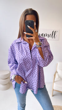 Bluse mit Punkten / lila - schwarz Art. 10534