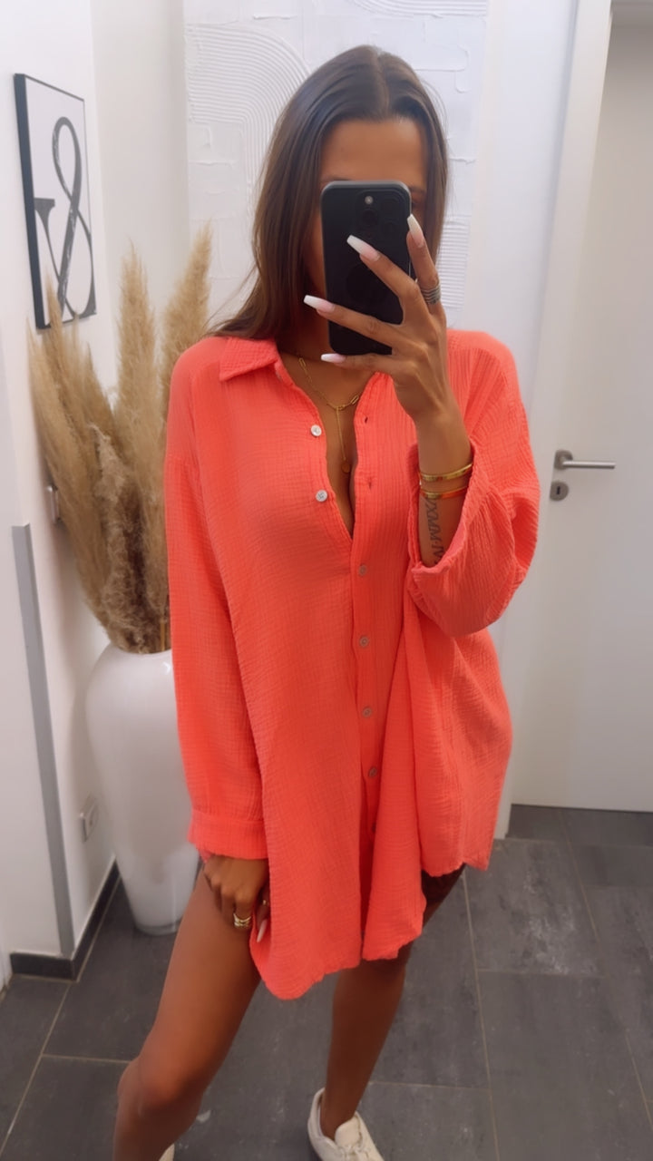 LANGE Oversize Musselin Bluse /  coral Art. 4344