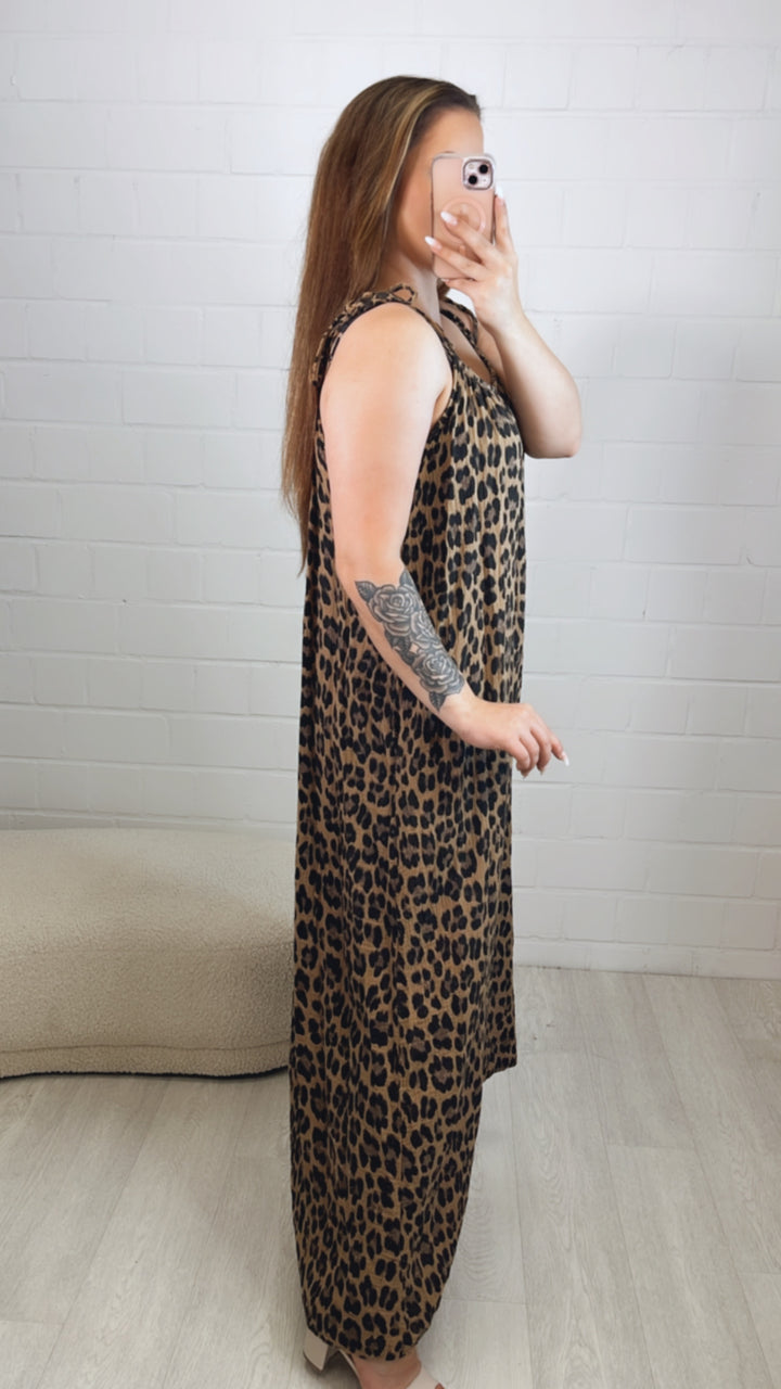 LEO (Maxi-) Musselin Kleid, schnürbare Träger / camel - schwarz - braun Art. 10078