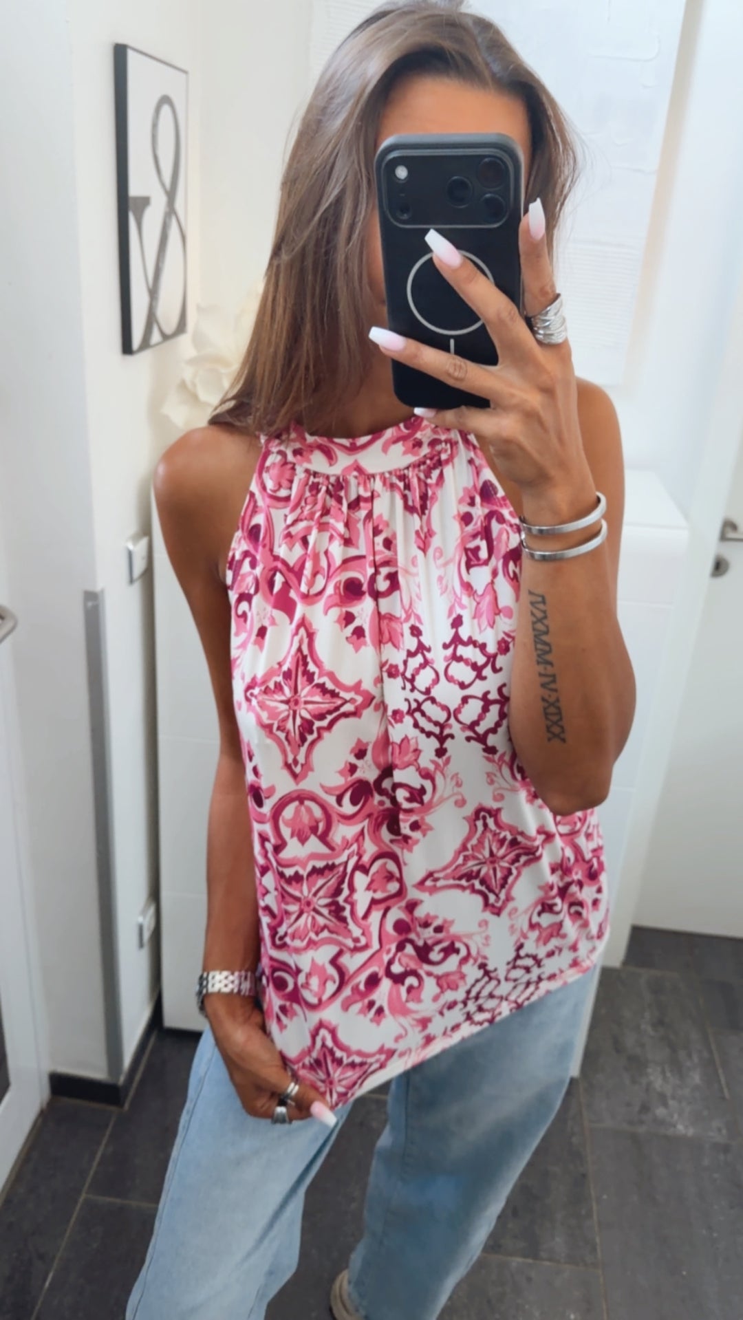 BAROCK Optik ärmelloses Top / pink - weiss Art. 15306