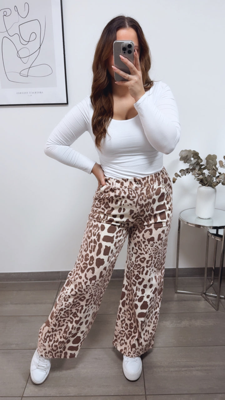 LEO elastische, gradlinige Jeans Hose / creme - braun Art. 13163