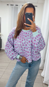 Sweater großes Leo Muster , used Bund / aqua-flieder-magenta Art. 14888