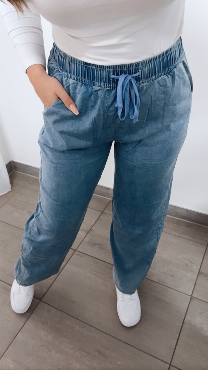Lyocell - Viskose - Mix Hose im Denim Look / verwaschenes blau Art. 14618