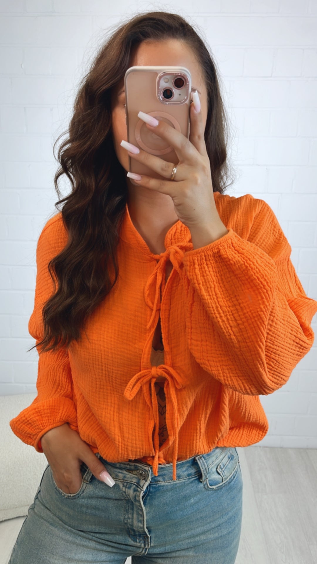 Musselin Bluse zum schnüren / orange Art. 10596