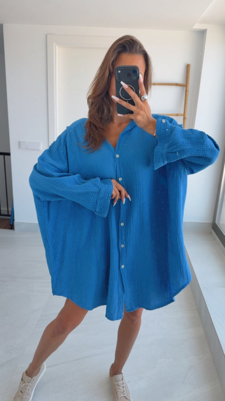 LANGE Oversize Musselin Bluse / royal blau Art. 4345