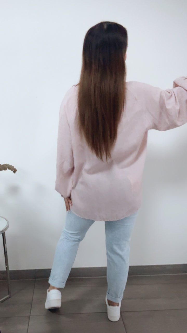 Oversize Blusen Oberteil mit Kragen / rosa Art. 14255