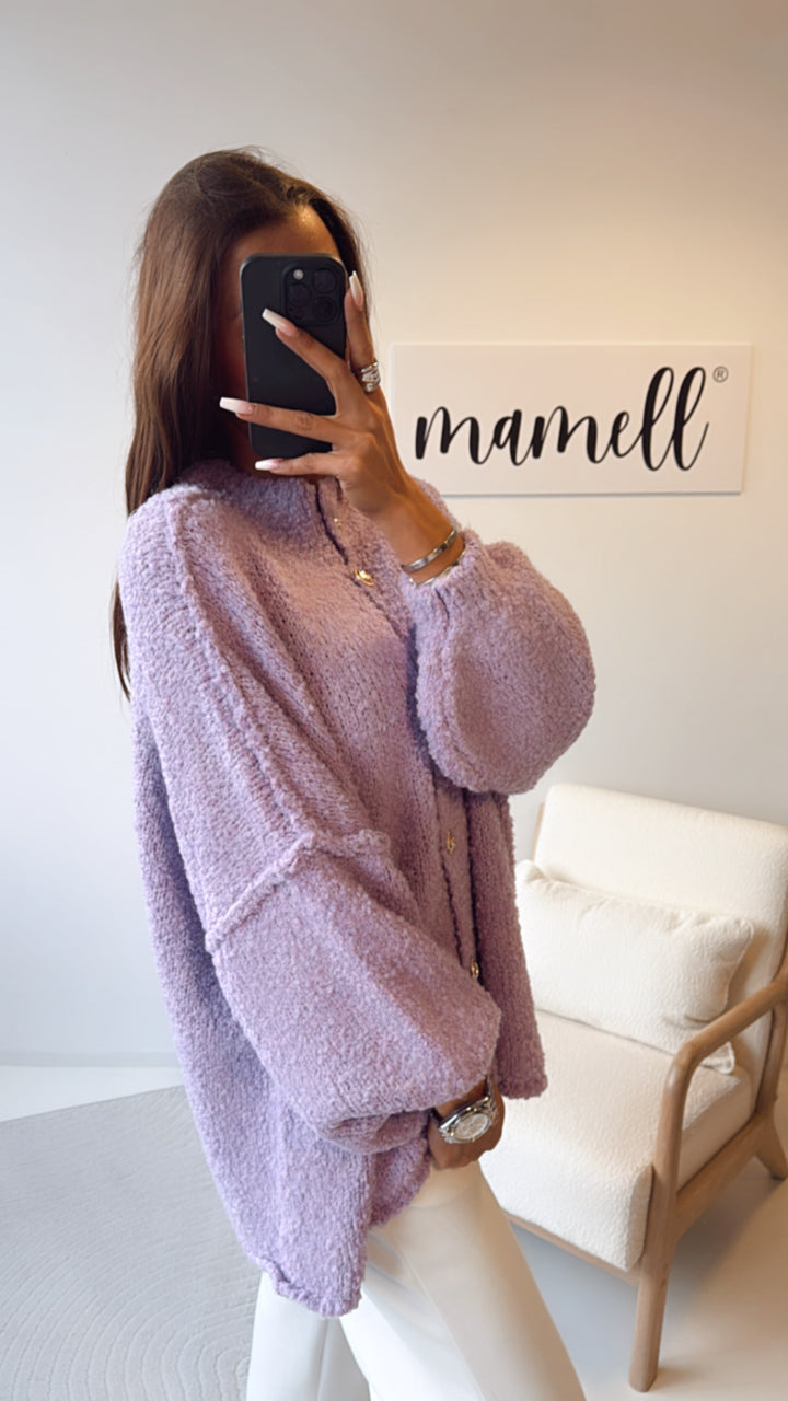 LANGER Teddy Cardigan mit goldenen Knöpfen / flieder Art. 7955