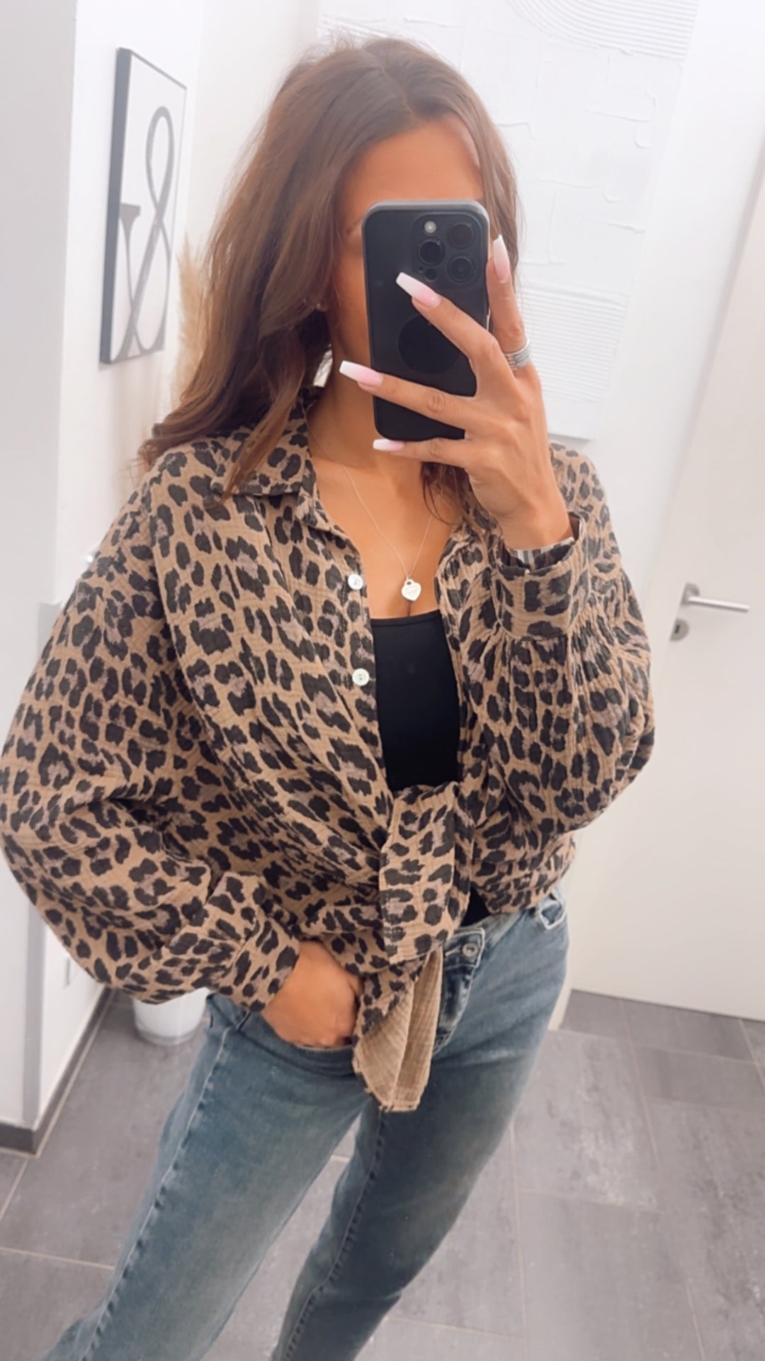KURZE Oversize Musselin Bluse / leo camel Art. 7781