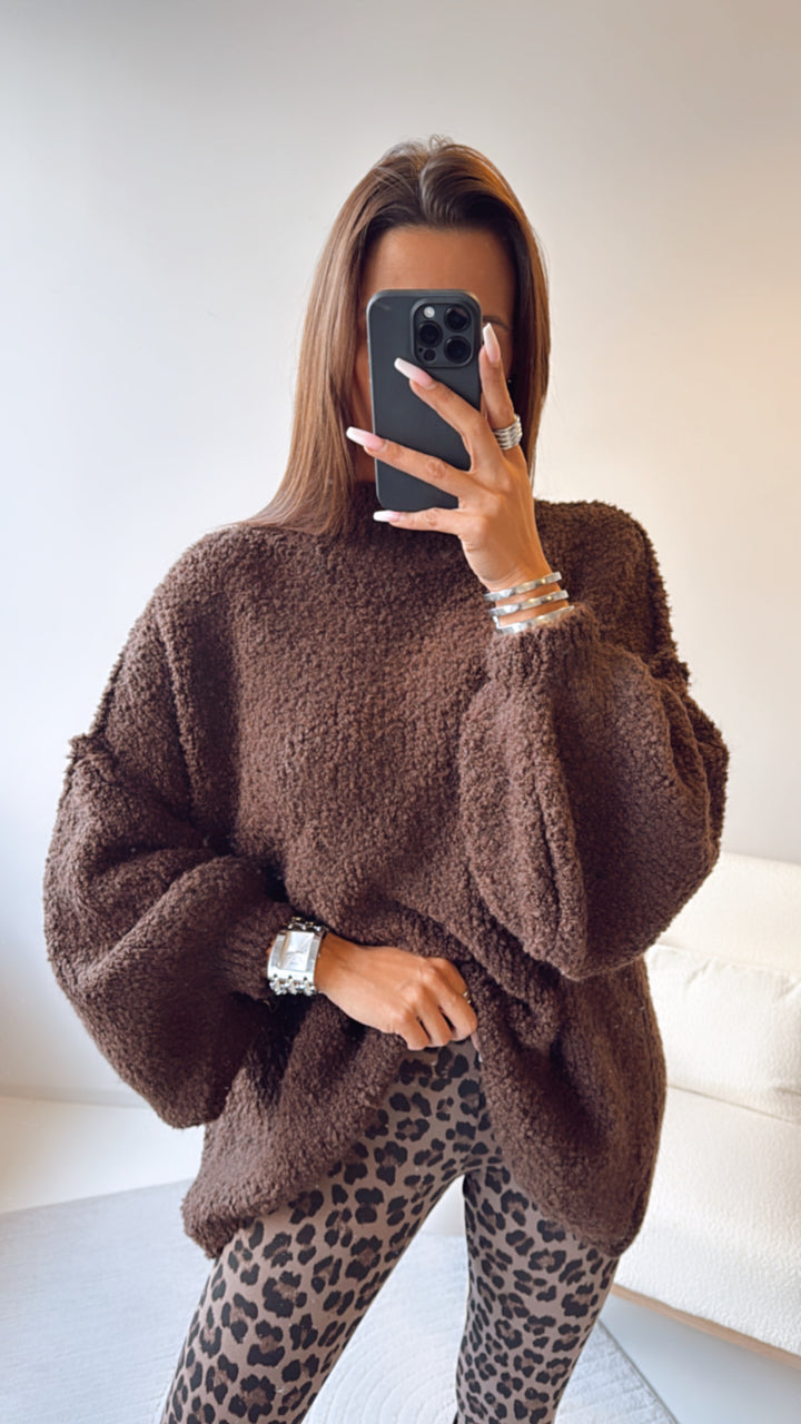 TEDDY oversize Pullover, Stehkragen / dunkel braun Art. 8103