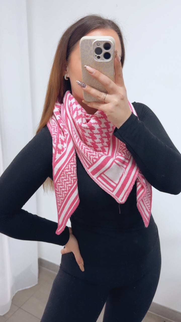 MUSTER Kaschmir - Mix Dreiecks Schal / pink - weiss Art. 14351