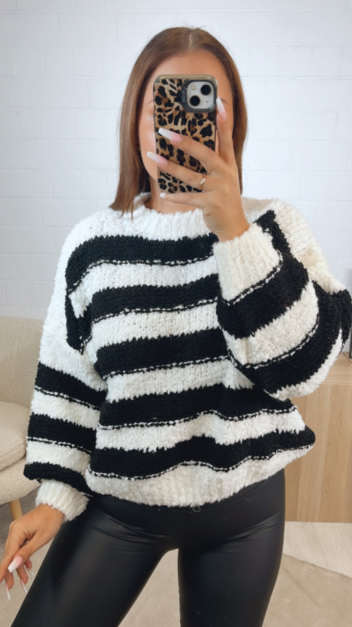 TEDDY Pullover mit Streifen / weiss - schwarz Art. 12441