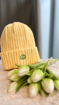 Mütze mit Smiley / soft gelb Art. 14123