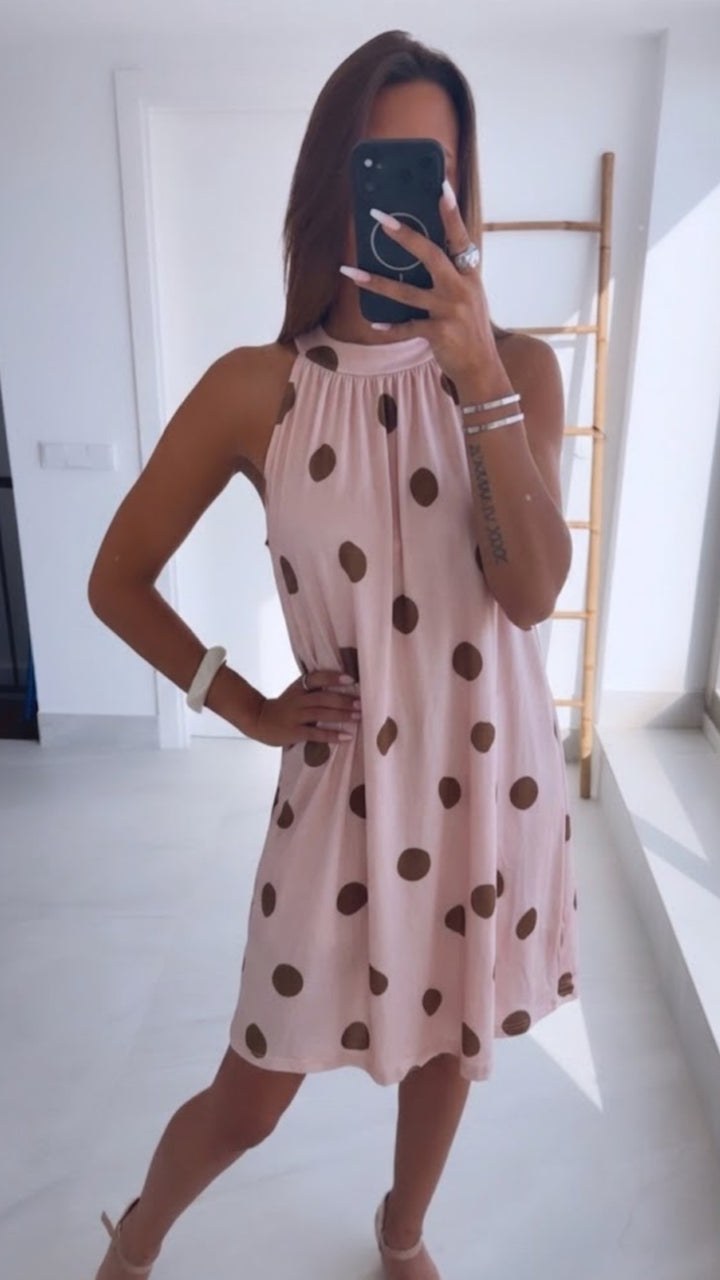 PUNKTE Kurzes fließendes Kleid / rosa - taupe Art. 15500