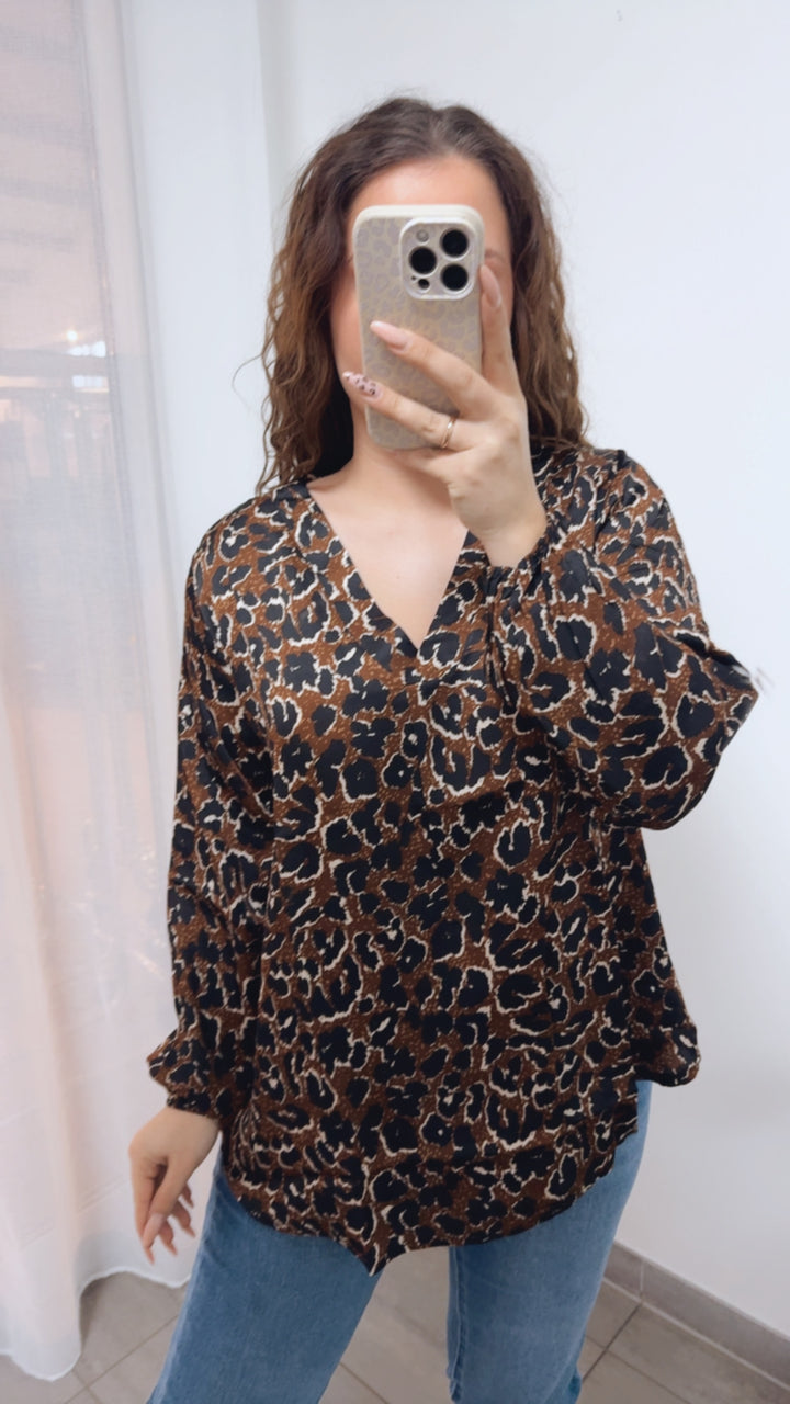 V-AUSSCHNITT leichte LEO Bluse / braun - schwarz - creme Art. 14100