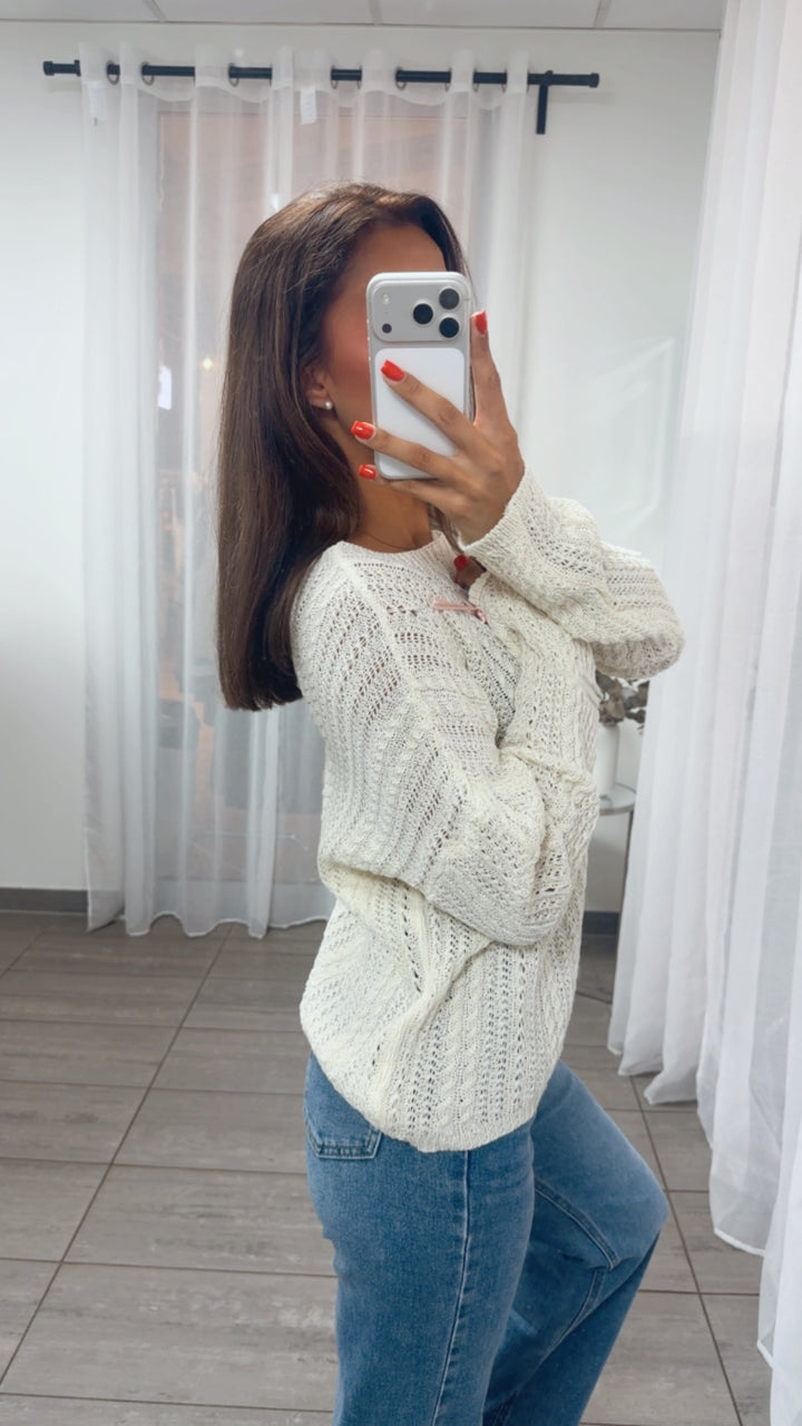 Leichter Basic Strick Pullover / creme Art. 15608