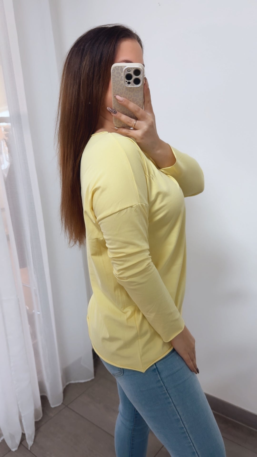 Baumwoll Basic Langarm Oberteil / soft gelb Art. 14243