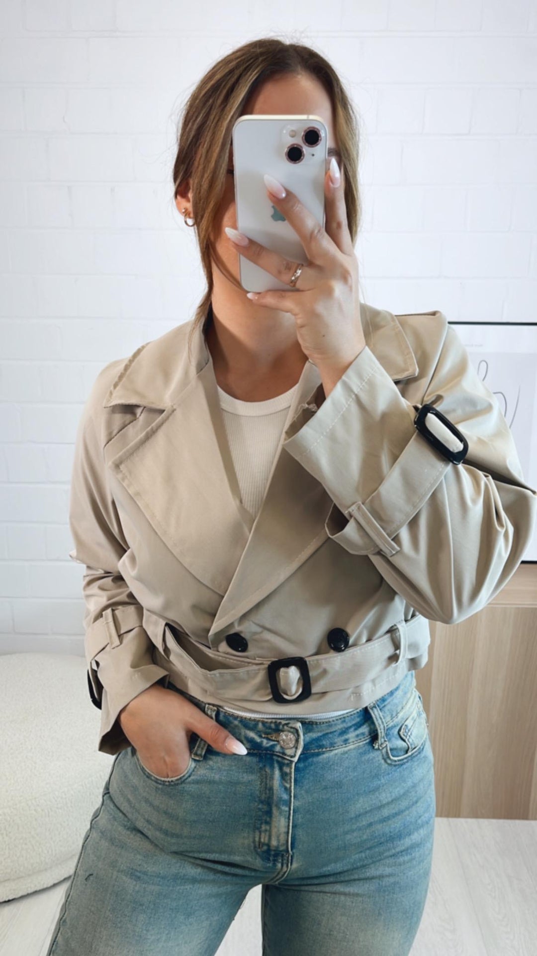 kurze Trenchcoat Jacke / beige - grau Art. 9720