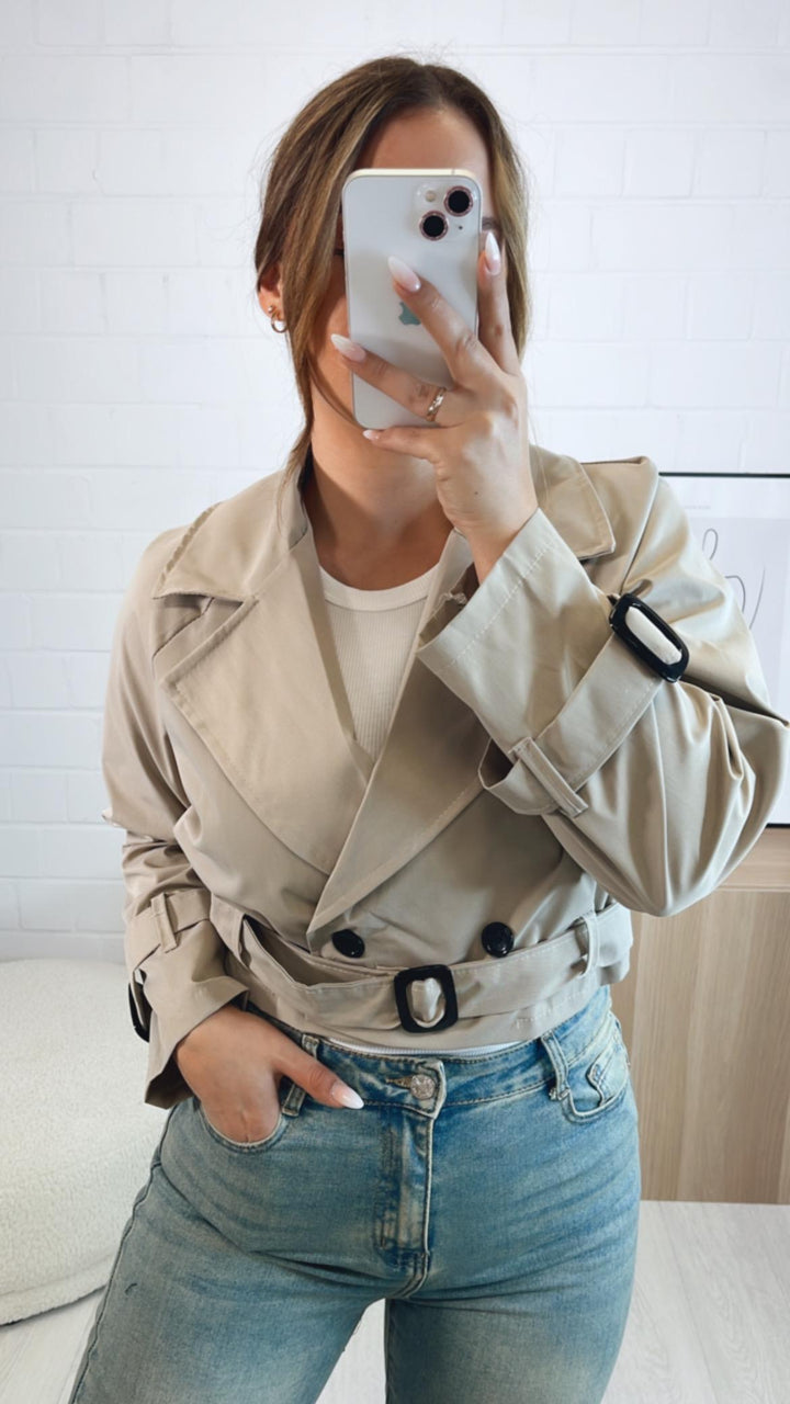 kurze Trenchcoat Jacke / beige - grau Art. 9720