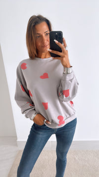 Sweater mit Herzen / grau - pink Art. 10829