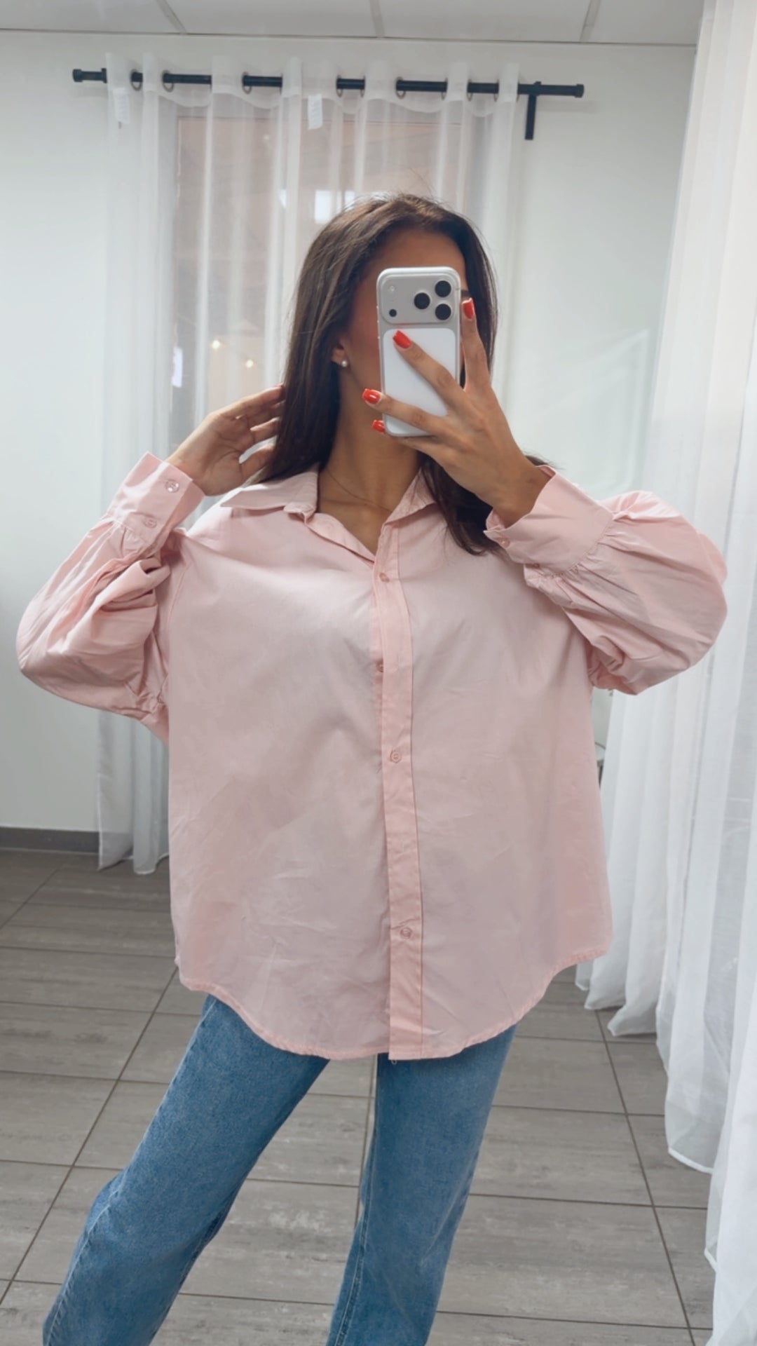 Oversize Blusen Hemd mit Statement - Stickerei / rosa Art. 15553