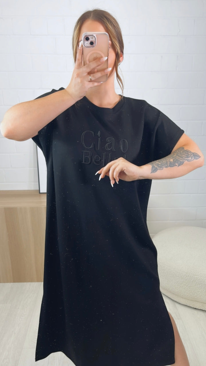 (Maxi-) T-shirt Kleid " Ciao " / schwarz Art. 9843