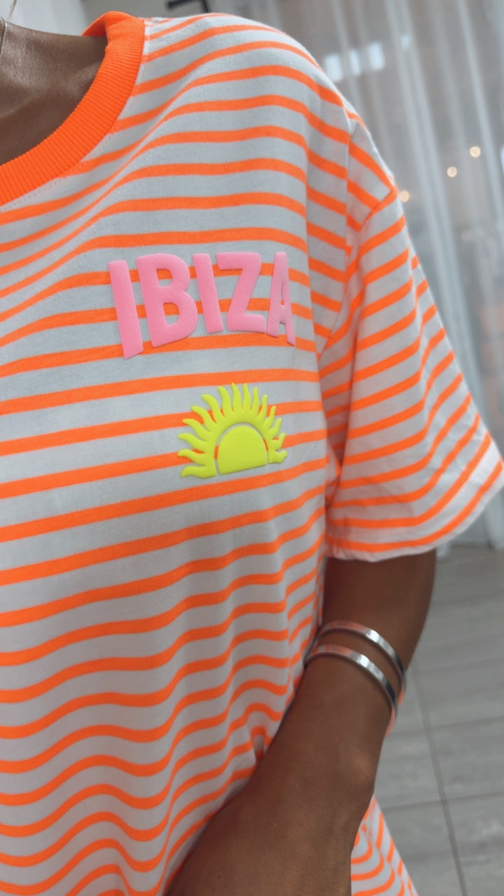 Streifen T-Shirt Kleid Sunshine / weiß - neon orange Art.15623