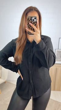 Bluse im Cord Look mit Brusttasche / schwarz Art. 12708