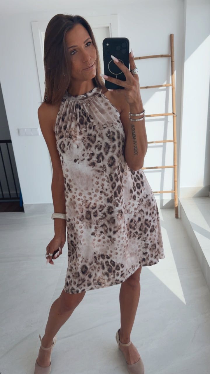Leo- Animal Print HELL - Kurzes, fließendes Kleid / Art. 15203