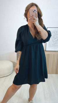 (Midi-) Musselin Kleid, V-Ausschnitt / schwarz Art. 9460
