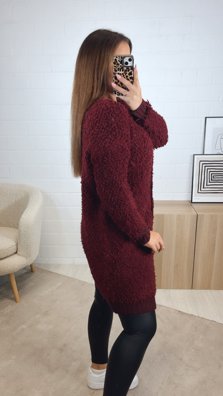 TEDDY langer Cardigan mit gold - silbernen Knöpfen, Taschen / bordeaux rot Art. 12834