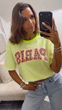 STREIFEN Shirt " Leo PARIS " / weiss - neon gelb Art. 15467